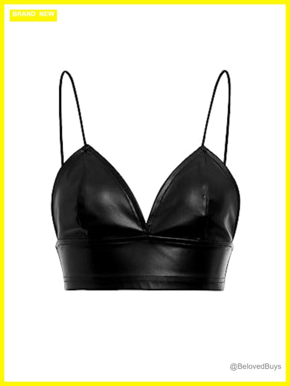 Women's PU Leather V Neck Cami Crop Top Spaghetti Strap Fitted Camisole Night